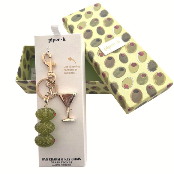 Piper K Accessories - NIB Piper K Bag Charm Key Chain Martini Olive Kitsch Retro Charm